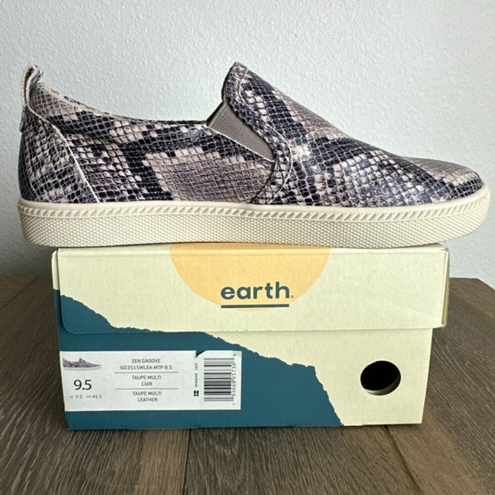 Earth Zen Groove Leather Slip On Sneaker Snake Print Taupe Multi Women's Sz 9.5